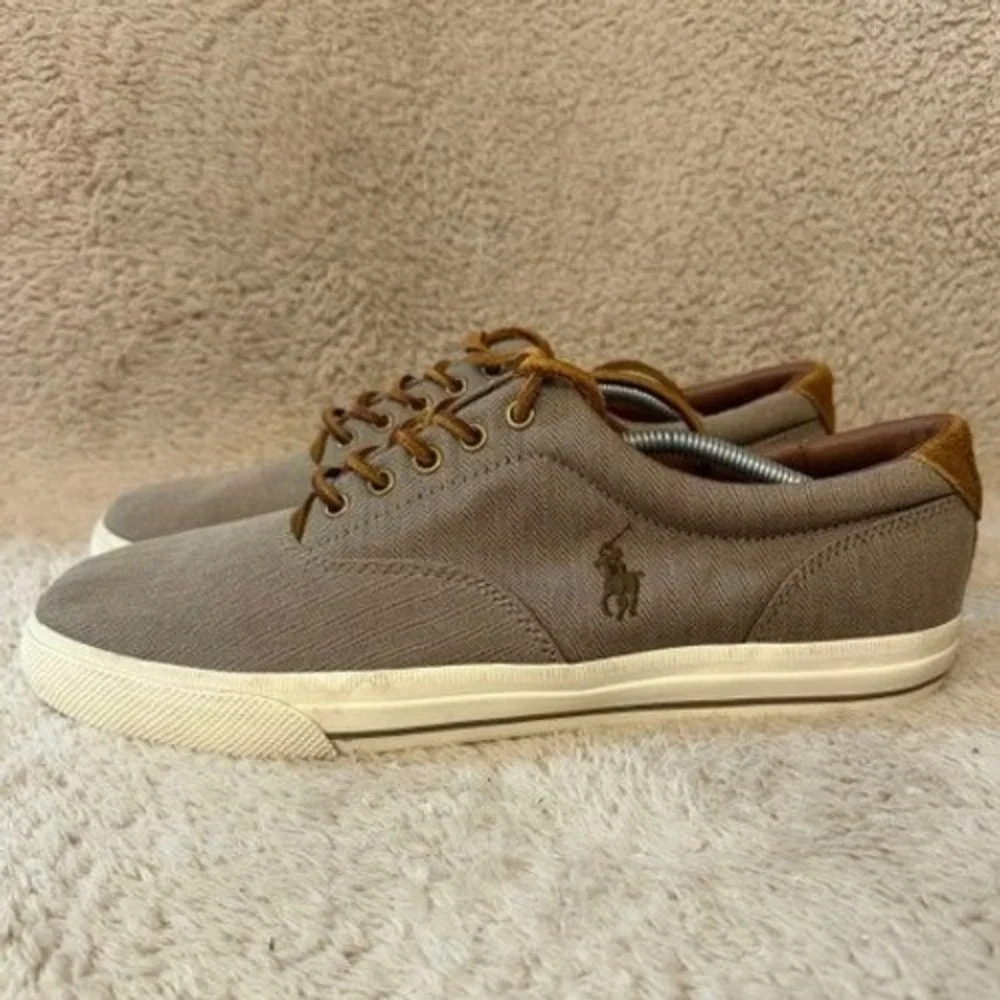 Polo Ralph Lauren Vaughn Mens Brown Herringbone Chambray Shoes Sneakers Size 13D
